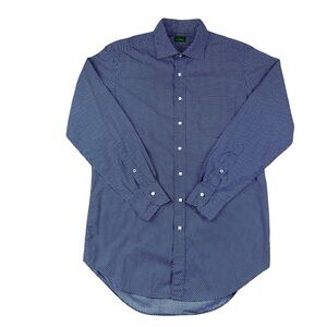Sid Mashburn Linen Blend Shirt Blue White Polka Dot Button Up Pocket Mens Medium